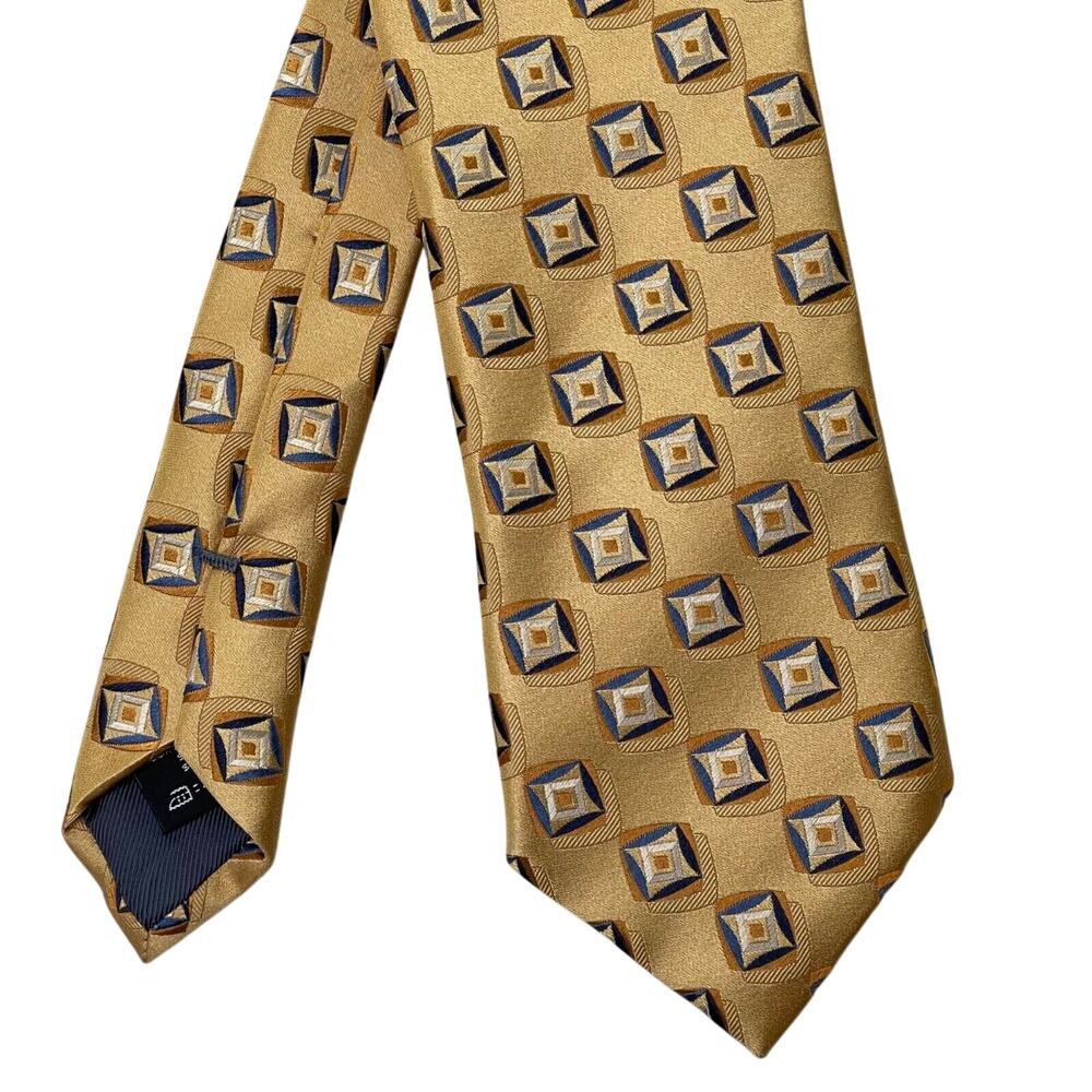 Ermenegildo Zegna Neck Tie Gold Navy Orange Geometric Silk Italy Wedding Office
